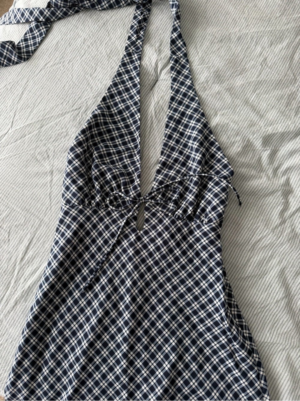 Abercrombie & Fitch Navy and White Plaid Halter Mini Dress